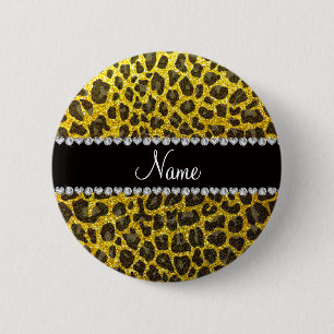Macaron Rond 5 Cm Empreinte de léopard jaune au néon nommé fait sur