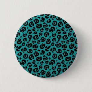 Macaron Rond 5 Cm Empreinte de léopard noir bleu Turquoise