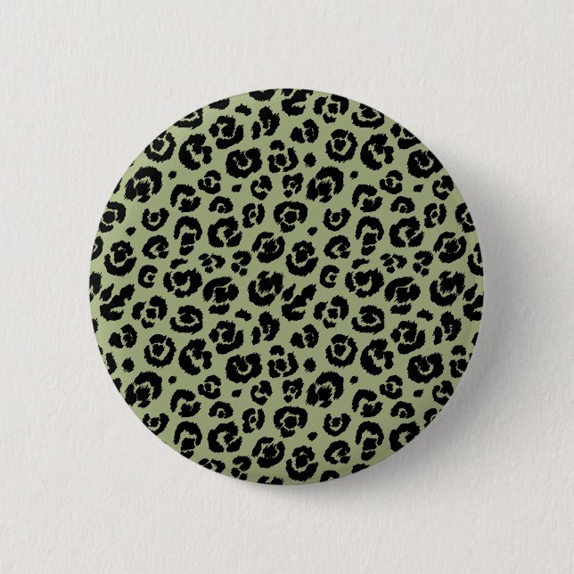 Macaron Rond 5 Cm Empreinte de léopard noir Sage Green (Devant)