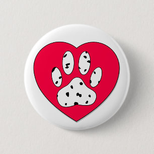 Macaron Rond 5 Cm Empreinte de patte dalmate dans le coeur rouge