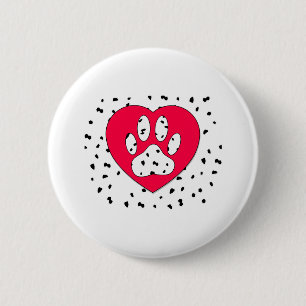 Macaron Rond 5 Cm Empreinte de patte de Chien Dalmatien Dans Le Coeu