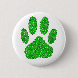 Macaron Rond 5 Cm Empreinte de patte de chien de feuillage vert