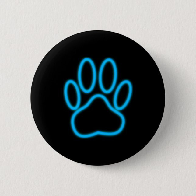 Macaron Rond 5 Cm Empreinte de patte de chien de Néon Bleu (Devant)