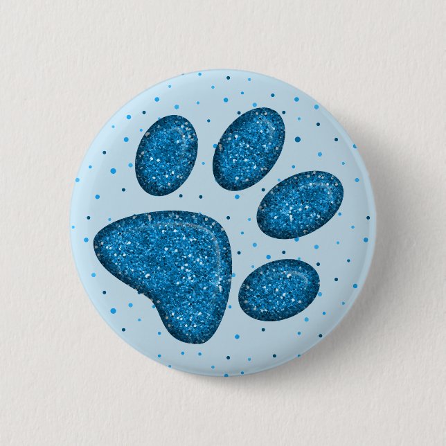 Macaron Rond 5 Cm empreinte de patte de scintillement de chat - ciel (Devant)