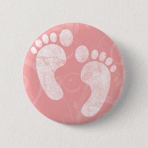 Macaron Rond 5 Cm Empreintes de pas roses/blanches de bébé