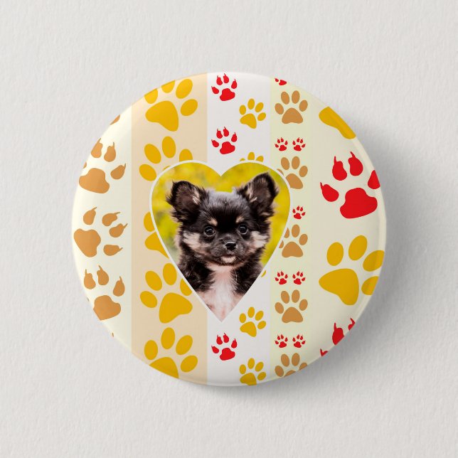 Macaron Rond 5 Cm Empreintes de pattes cardiaques du Chihuahua (Devant)