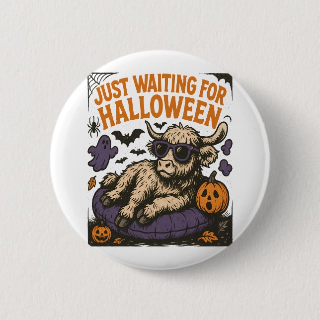 Macaron Rond 5 Cm En attente de la vache Halloween Highland (Devant)