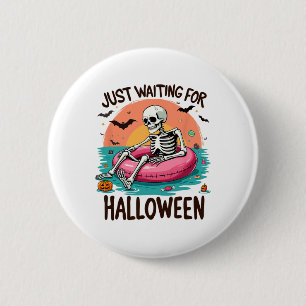 Macaron Rond 5 Cm En Attente De L'Humour Du Squelette D'Halloween