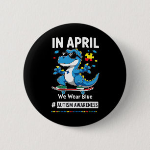 Macaron Rond 5 Cm En Avril Nous Portons Bleu Drôle De Dinosaure De S