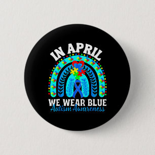 Macaron Rond 5 Cm En Avril Nous Portons Bleu Sensibilisation sur l'a