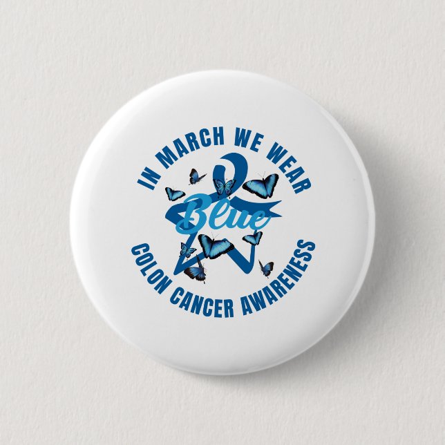 Macaron Rond 5 Cm En Mars Nous Portons Bleu Pour La Sensibilisation  (Devant)