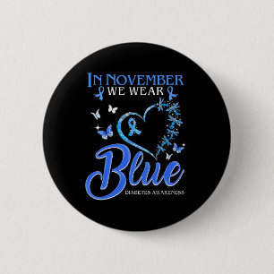 Macaron Rond 5 Cm En Novembre Nous Portons Bleu Coeur Papillon Diabè