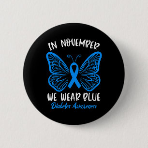 Macaron Rond 5 Cm En Novembre, nous portons Blue Diabetes Sensibilis