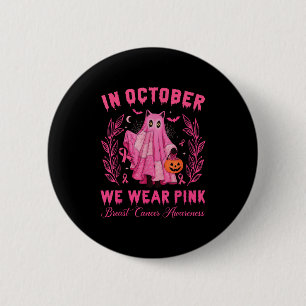 Macaron Rond 5 Cm En Octobre, Nous Portons Rose Halloween Chat Noir