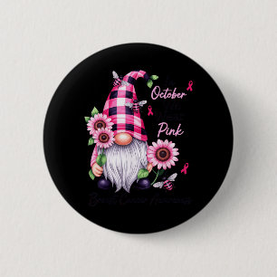 Macaron Rond 5 Cm En Octobre, Portez un Gnome Rose pour la Sensibili