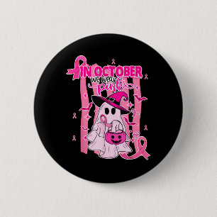 Macaron Rond 5 Cm En Octobre Portez un Sein de Sorcière Fantôme Rose