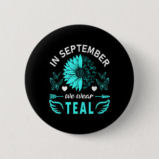 Macaron Rond 5 Cm En Septembre, Nous Portons Turquoise Sensibilisati