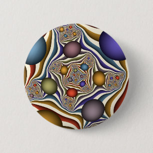 Macaron Rond 5 Cm En volant, art fractal abstrait moderne et coloré
