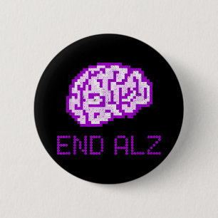 Macaron Rond 5 Cm ENDALZ_ Pixel Brain Fin de la maladie d'Alzheimer