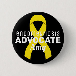 Macaron Rond 5 Cm Endometriosis Advocate Ribbon Black Button