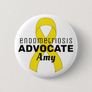 Macaron Rond 5 Cm Endometriosis Advocate Ribbon White Button