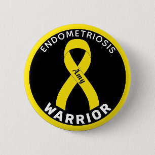 Macaron Rond 5 Cm Endometriosis Warrior Ribbon Black Button
