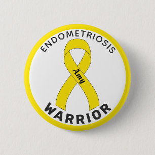 Macaron Rond 5 Cm Endometriosis Warrior Ribbon White Button