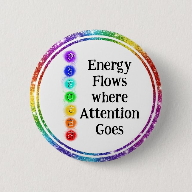 Macaron Rond 5 Cm Energy Flows Chakra Alignment Spiritual Awareness (Devant)