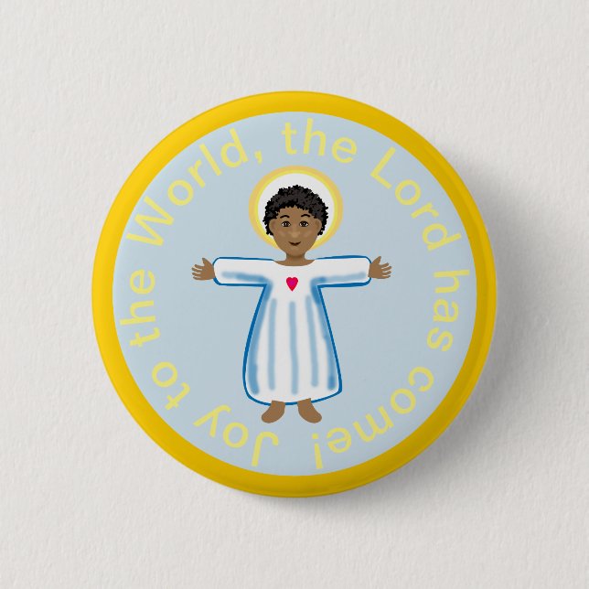 Macaron Rond 5 Cm Enfant Jésus Joy au monde citation (Devant)