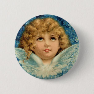 Macaron Rond 5 Cm Enfant vintage Brundage d'ange d'ange bleu de Noë