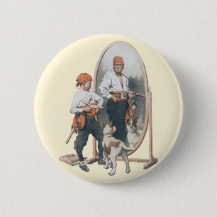 Macaron Rond 5 Cm Enfant vintage, Petit Pirate, Chien, Miroir, Bouca