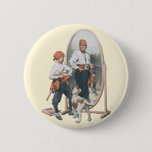 Macaron Rond 5 Cm Enfant Vintage, Pirate Garçon, Chien, Miroir, Bouc