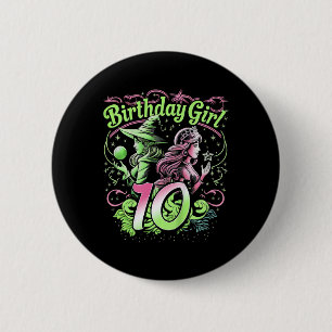 Macaron Rond 5 Cm Enfants 10e Anniversaire Sorcière rose et vert 10