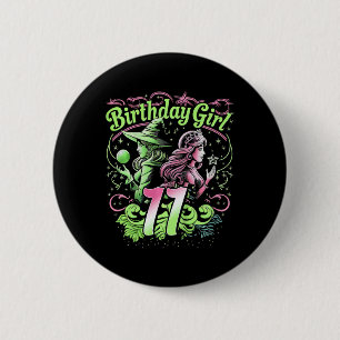 Macaron Rond 5 Cm Enfants 11e Anniversaire Sorcière rose et vert 11 