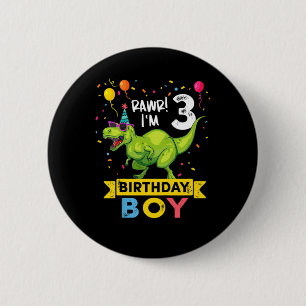 Macaron Rond 5 Cm Enfants 3 ans Chemise 3e anniversaire Garçon T Rex