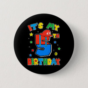 Macaron Rond 5 Cm Enfants 5ème Anniversaire Garçon Super Joueur Thèm