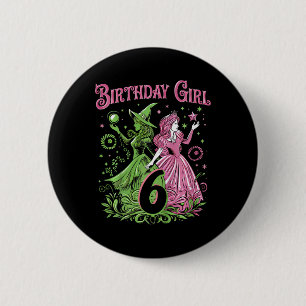 Macaron Rond 5 Cm Enfants 6e Anniversaire Sorcière rose et verte 6 A