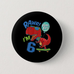 Macaron Rond 5 Cm Enfants 6ème Anniversaire 6 Ans Garçon Rouge T-rex
