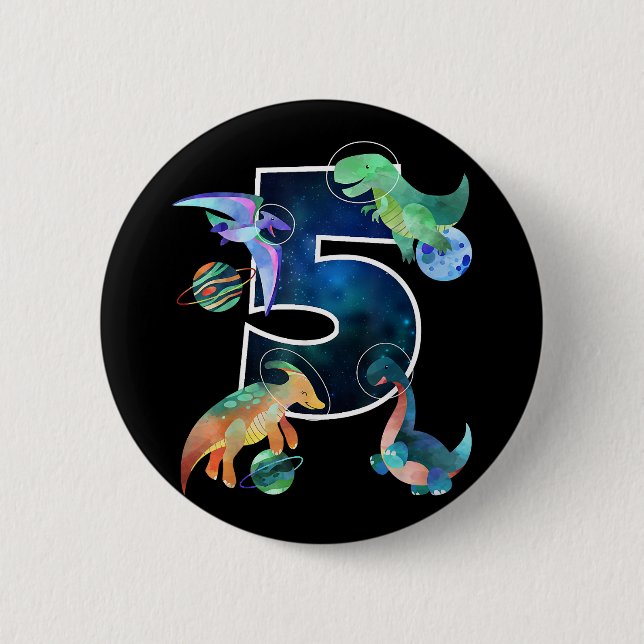 Macaron Rond 5 Cm Enfants Astronaut Espace Dinosaures 5e anniversair (Devant)