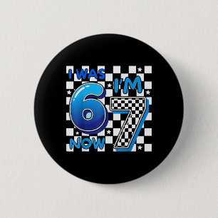 Macaron Rond 5 Cm Enfants Bleu à Carreaux J'avais 6 ans Maintenant J