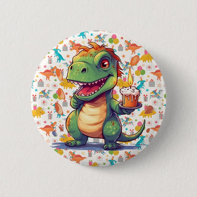 Macaron Rond 5 Cm Enfants Customisés Dino Anniversaire (Devant)