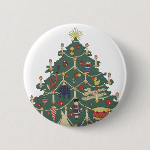 Macaron Rond 5 Cm Enfants de Noël vintage autour d'un arbre décoré