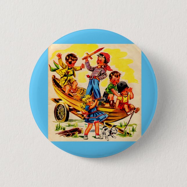 Macaron Rond 5 Cm enfants jouant au pirate (Devant)