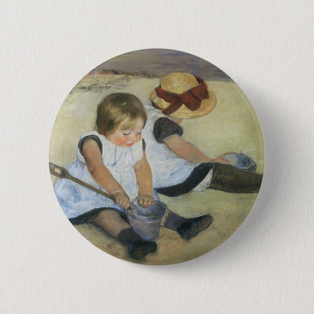 Macaron Rond 5 Cm Enfants jouant sur la plage par Mary Cassatt (Devant)
