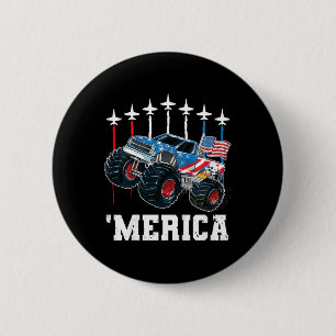 Macaron Rond 5 Cm Enfants Monster Truck Drapeau Usa Patriotique Tout
