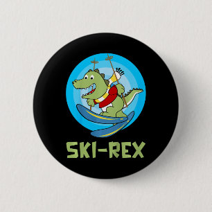 Macaron Rond 5 Cm Enfants qui skient Ski-rex Dino Drôle Enfant Drôle