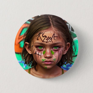 Macaron Rond 5 Cm Enfants tribaux   Urbaine futuriste fille yeux ver