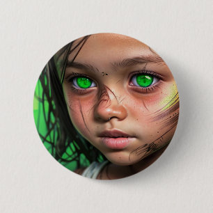 Macaron Rond 5 Cm Enfants tribaux   Yeux verts futuristes