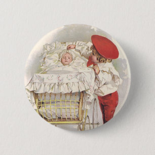 Macaron Rond 5 Cm Enfants victoriens vintage, enfant et bébé dans un