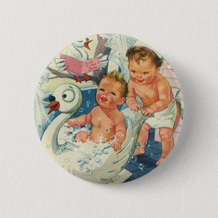 Macaron Rond 5 Cm Enfants vintages Jouer avec des bulles dans la bai
